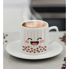 Bk Gift Sevimli Yüz Tasarımlı Mini Seramik Türk Kahvesi Fincanı, Renkli Eğlenceli Kahve Fincanı-5
