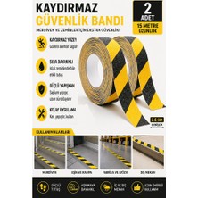 Artlantis Merdiven Kaydırmaz Bant Sarı Siyah 25MM 2 Adet Mas Güvenlik Uyarı Bandı 15 Metre 2.5 cm Yapışkanlı Basamak Mermer Beton