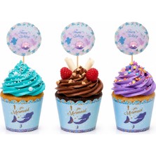 Bkmc Party Deniz Kızı Mermaid Cupcake Süsleme Seti 8 Cupcake Kalıbı + 8 Kürdan Süs Doğum Günü Parti Malzemeleri