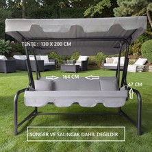 Mor Minder  SÜNGERSİZ Tenteli Salıncak Kumaş Seti 3kişilik 164X47 cm Süngersiz Lüx Panama Açık  Gri