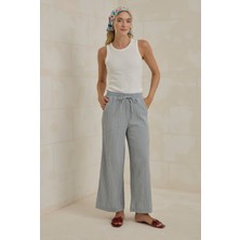 Müslin Bol Paça Pantolon Pastel Mavi