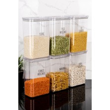 Dolkin Home 6lı 3000 ml Vakum Kapaklı Erzak Seti Bakliyat Saklama Kutusu 25 Çeşit Şeffaf Bakliyat Etiketi