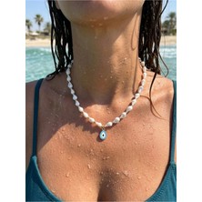 Rasa Damla Nazar Boncuklu Deniz Kabuğu Kolye – Coastal Chic, Boho Yaz Takısı, Beach Aesthetic