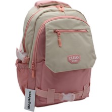MegiHero Çok Bölmeli Okul Çantası Unisex Okul Sırt Çantası 26011 -Bej-Pudra