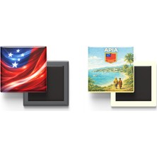 İberk Buzdolap Magnetleri - Samoa Bayrağı ve Retro Tema - 2'li Set Magneti