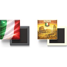 İberk Buzdolap Magnetleri - Italya Bayrağı ve Retro Tema - 2'li Set Magneti