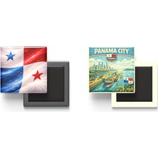 İberk Buzdolap Magnetleri - Panama Bayrağı ve Retro Tema - 2'li Set Magneti