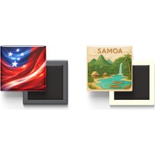 İberk Buzdolap Magnetleri - Samoa Bayrağı ve Paper Cut Tema - 2'li Set Magneti