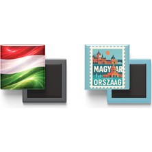 İberk Buzdolap Magnetleri - Macaristan Bayrağı ve Posta Pulu Tema - 2'li Set Magneti