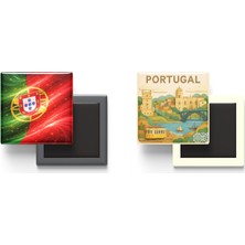 İberk Buzdolap Magnetleri - Portekiz Bayrağı ve Paper Cut Tema - 2'li Set Magneti