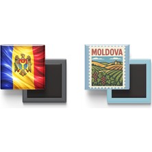 İberk Buzdolap Magnetleri - Moldova Bayrağı ve Posta Pulu Tema - 2'li Set Magneti