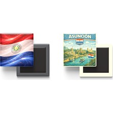 İberk Buzdolap Magnetleri - Paraguay Bayrağı ve Retro Tema - 2'li Set Magneti