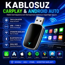 Hpytech Kablosuz Carplay Android Auto Dönüştürücü USB & Type-C Mini Adaptör | Wireless Carplay Dongle | Tak Çalıştır | Bluetooth 5.0 | 5ghz Wifi | iPhone & Android Uyumlu