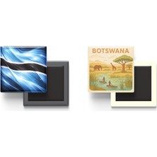 İberk Buzdolap Magnetleri - Botsvana Bayrağı ve Paper Cut Tema - 2'li Set Magneti