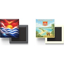 İberk Buzdolap Magnetleri - Kiribati Bayrağı ve Retro Tema - 2'li Set Magneti