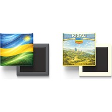 İberk Buzdolap Magnetleri - Ruanda Bayrağı ve Retro Tema - 2'li Set Magneti