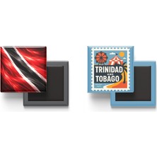 İberk Buzdolap Magnetleri - Trinidad ve Tobago Bayrağı ve Posta Pulu Tema - 2'li Set Magneti