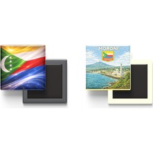 İberk Buzdolap Magnetleri - Komorlar Bayrağı ve Retro Tema - 2'li Set Magneti
