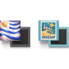 İberk Buzdolap Magnetleri - Uruguay Bayrağı ve Posta Pulu Tema - 2'li Set Magneti