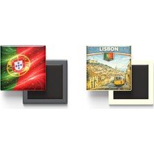 İberk Buzdolap Magnetleri - Portekiz Bayrağı ve Retro Tema - 2'li Set Magneti