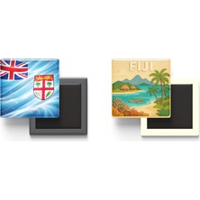 İberk Buzdolap Magnetleri - Fiji Bayrağı ve Paper Cut Tema - 2'li Set Magneti