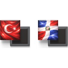 İberk Buzdolap Magnetleri - Dominik Cumhuriyeti Bayrağı ve Türk Bayrağı - 2'li Set Magneti