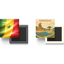 İberk Buzdolap Magnetleri - Senegal Bayrağı ve Paper Cut Tema - 2'li Set Magneti