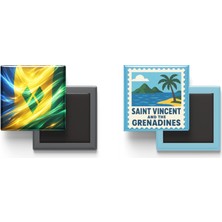 İberk Buzdolap Magnetleri - Saint Vincent ve Grenadinler Bayrağı ve Posta Pulu Tema - 2'li Set Magneti