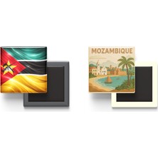 İberk Buzdolap Magnetleri - Mozambik Bayrağı ve Paper Cut Tema - 2'li Set Magneti