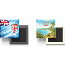 İberk Buzdolap Magnetleri - Fiji Bayrağı ve Retro Tema - 2'li Set Magneti