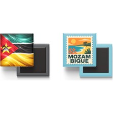 İberk Buzdolap Magnetleri - Mozambik Bayrağı ve Posta Pulu Tema - 2'li Set Magneti