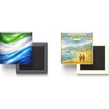 İberk Buzdolap Magnetleri - Sierra Leone Bayrağı ve Retro Tema - 2'li Set Magneti