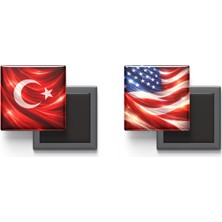 İberk Buzdolap Magnetleri - Amerika Birleşik Devletleri Bayrağı ve Türk Bayrağı - 2'li Set Magneti