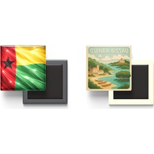 İberk Buzdolap Magnetleri - Gine-Bissau Bayrağı ve Paper Cut Tema - 2'li Set Magneti
