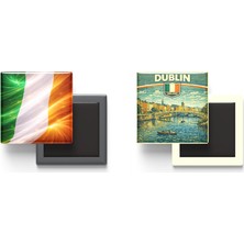 İberk Buzdolap Magnetleri - Irlanda Bayrağı ve Retro Tema - 2'li Set Magneti