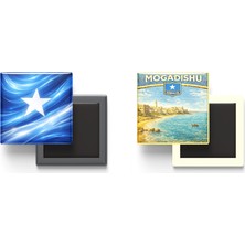 İberk Buzdolap Magnetleri - Somali Bayrağı ve Retro Tema - 2'li Set Magneti