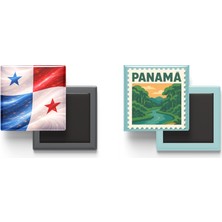 İberk Buzdolap Magnetleri - Panama Bayrağı ve Posta Pulu Tema - 2'li Set Magneti