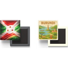 İberk Buzdolap Magnetleri - Burundi Bayrağı ve Paper Cut Tema - 2'li Set Magneti