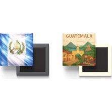 İberk Buzdolap Magnetleri - Guatemala Bayrağı ve Paper Cut Tema - 2'li Set Magneti