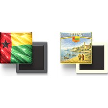 İberk Buzdolap Magnetleri - Gine-Bissau Bayrağı ve Retro Tema - 2'li Set Magneti
