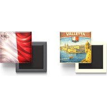 İberk Buzdolap Magnetleri - Malta Bayrağı ve Retro Tema - 2'li Set Magneti