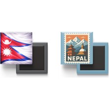 İberk Buzdolap Magnetleri - Nepal Bayrağı ve Posta Pulu Tema - 2'li Set Magneti