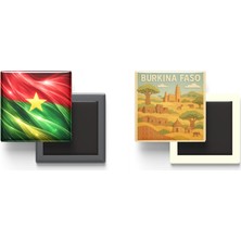 İberk Buzdolap Magnetleri - Burkina Faso Bayrağı ve Paper Cut Tema - 2'li Set Magneti