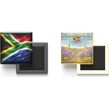İberk Buzdolap Magnetleri - Güney Afrika Bayrağı ve Retro Tema - 2'li Set Magneti