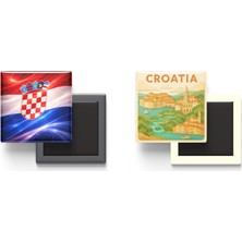 İberk Buzdolap Magnetleri - Hırvatistan Bayrağı ve Paper Cut Tema - 2'li Set Magneti