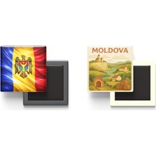 İberk Buzdolap Magnetleri - Moldova Bayrağı ve Paper Cut Tema - 2'li Set Magneti