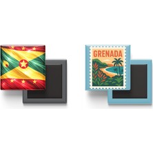 İberk Buzdolap Magnetleri - Grenada Bayrağı ve Posta Pulu Tema - 2'li Set Magneti