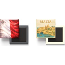 İberk Buzdolap Magnetleri - Malta Bayrağı ve Paper Cut Tema - 2'li Set Magneti