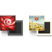 İberk Buzdolap Magnetleri - Tunus Bayrağı ve Retro Tema - 2'li Set Magneti