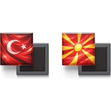 İberk Buzdolap Magnetleri - Kuzey Makedonya Bayrağı ve Türk Bayrağı - 2'li Set Magneti
